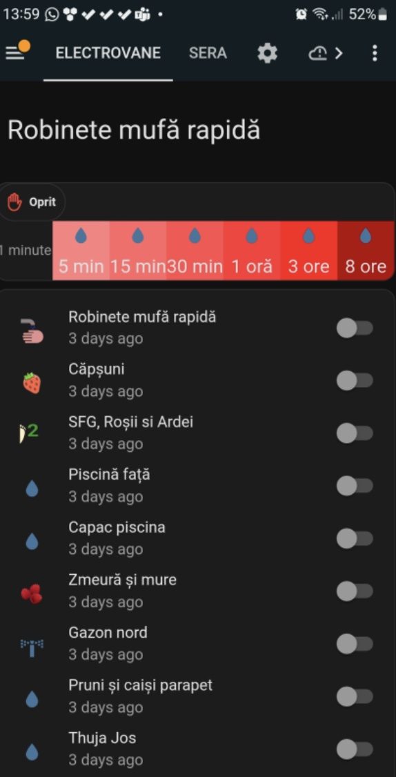 Aplicația: controlul manual al irigației